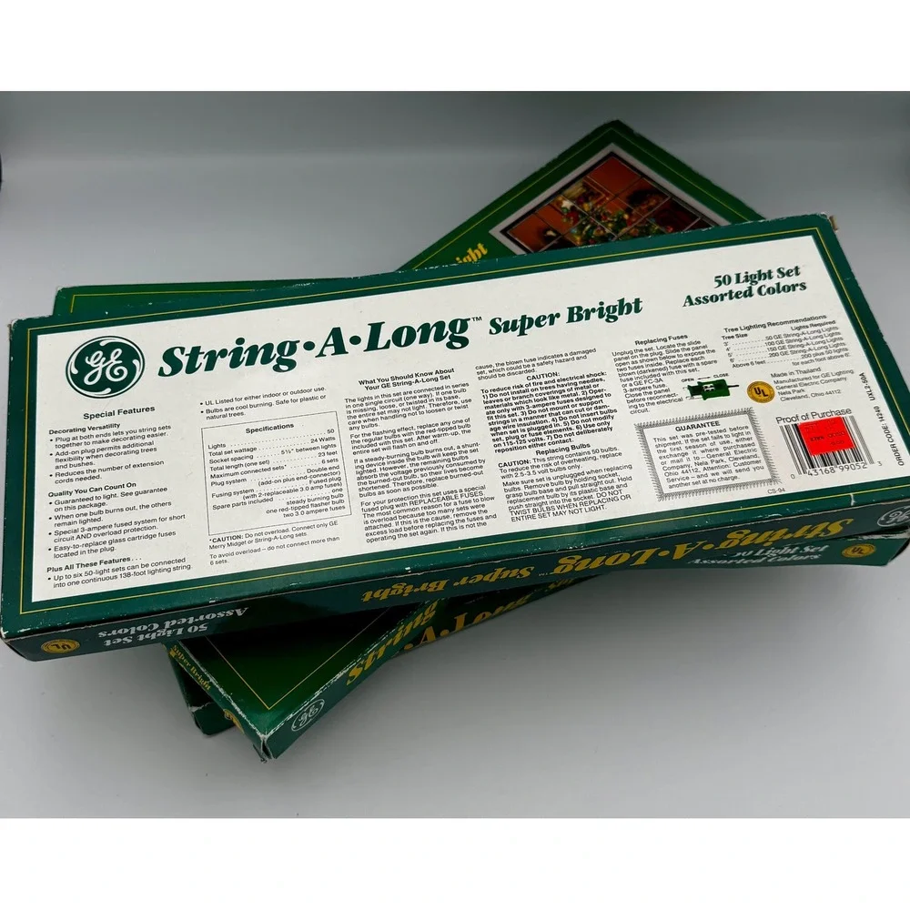 Lot of 4 Vintage GE String-A-Long Christmas Lights 50 Assorted Color NIB